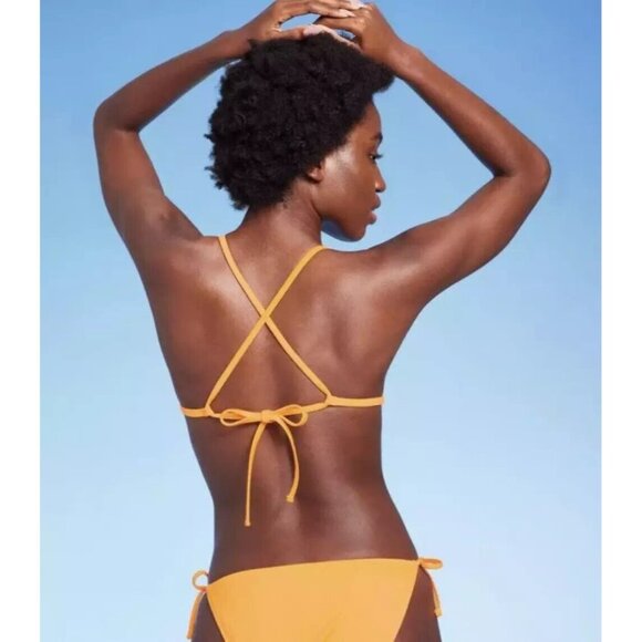 Wild Fable Size XXS 00 Neon Orange Ribbed Triangle String Bikini Swim Top - Picture 3 of 7